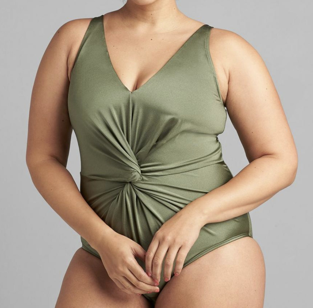 CACIQUE LANE BRYANT GREEN TWIST KNOT NO WIRE ONE PIECE SWIMSUIT PLUS SIZE 18